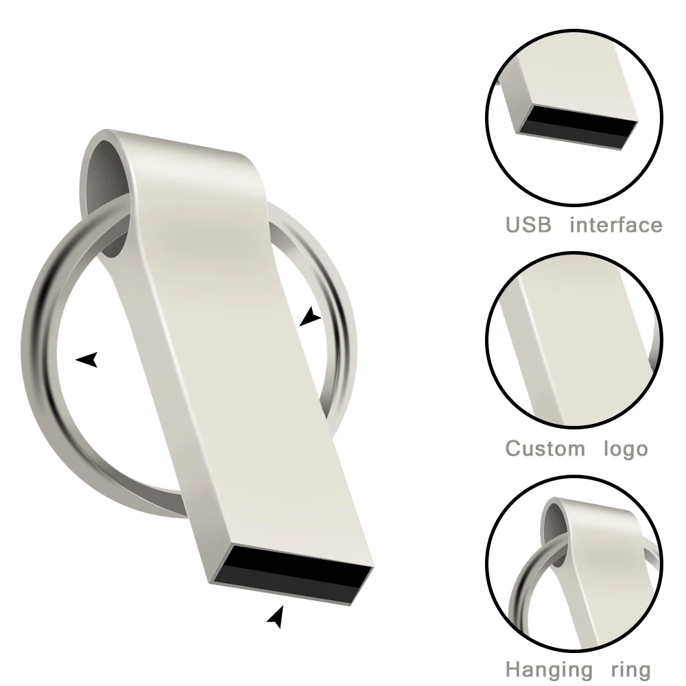 10 STKS/PARTIJ metalen usb flash drive 16 GB 8 GB 4 GB pen drive pendrive ф hunnysa waterdichte zilveren u disk memoria cel usb stick gift keten