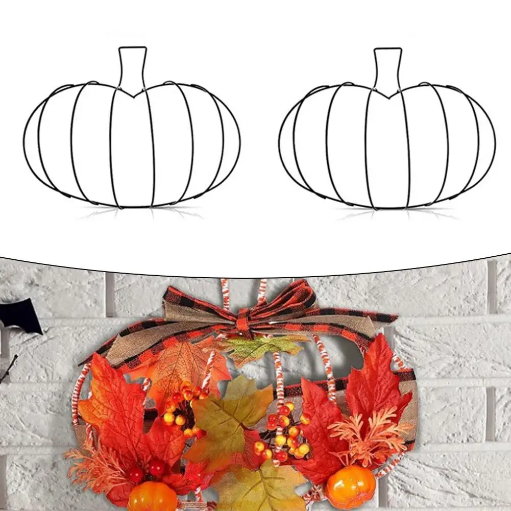 إطار سلكي معدني معلق للباب الأمامي، هيكل معدني قوي، تصميم متعدد الاستخدامات، ألوان نابضة بالحياة، تصميم على شكل يقطين، ديكور الخريف #5