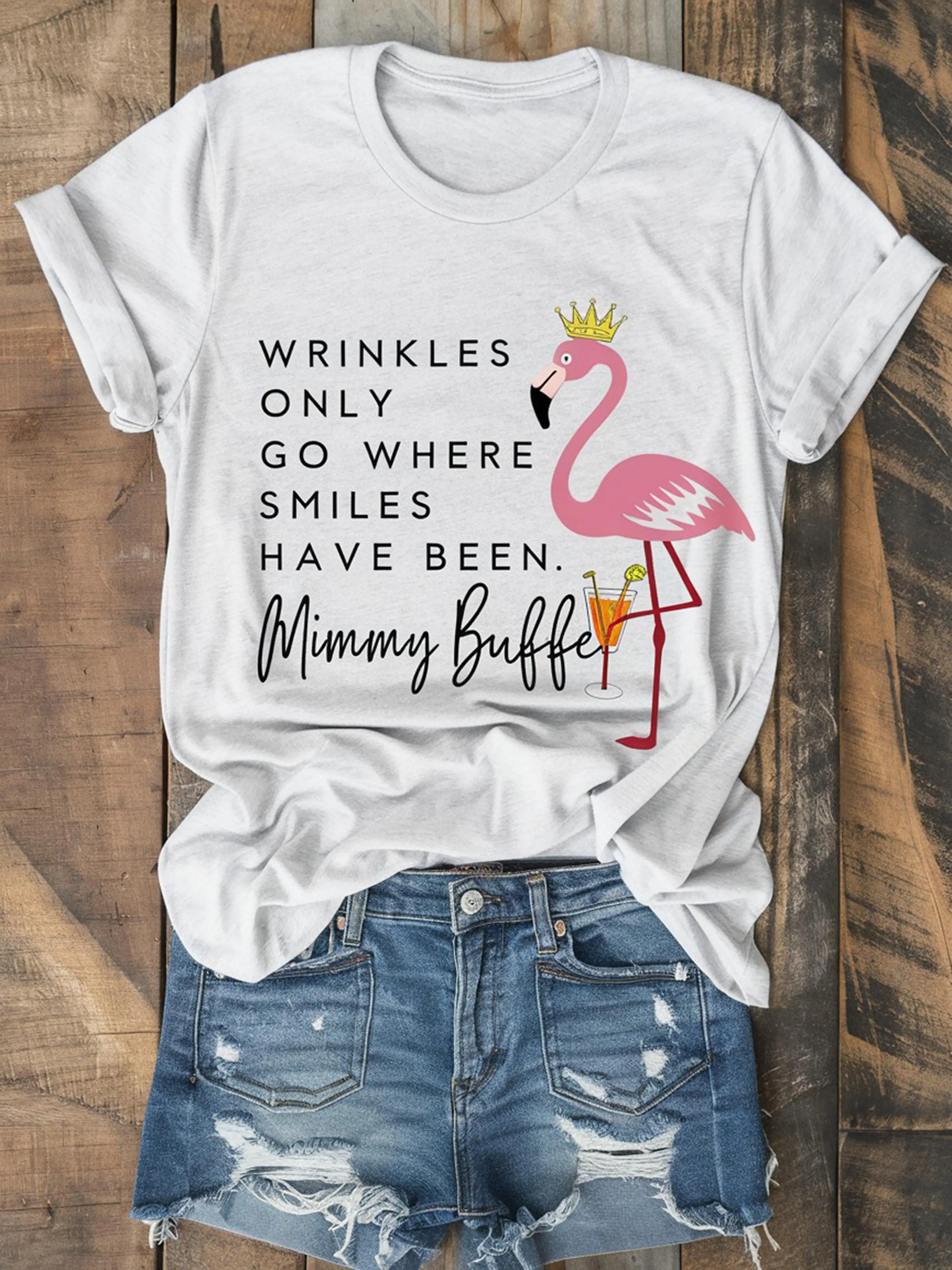 [Grafisch T-shirt in grote maten] Lichtgewicht grafisch T-shirt voor dames in grote maten - Casual zomertop met korte mouwen en ronde hals |   Plezier "Rimpels