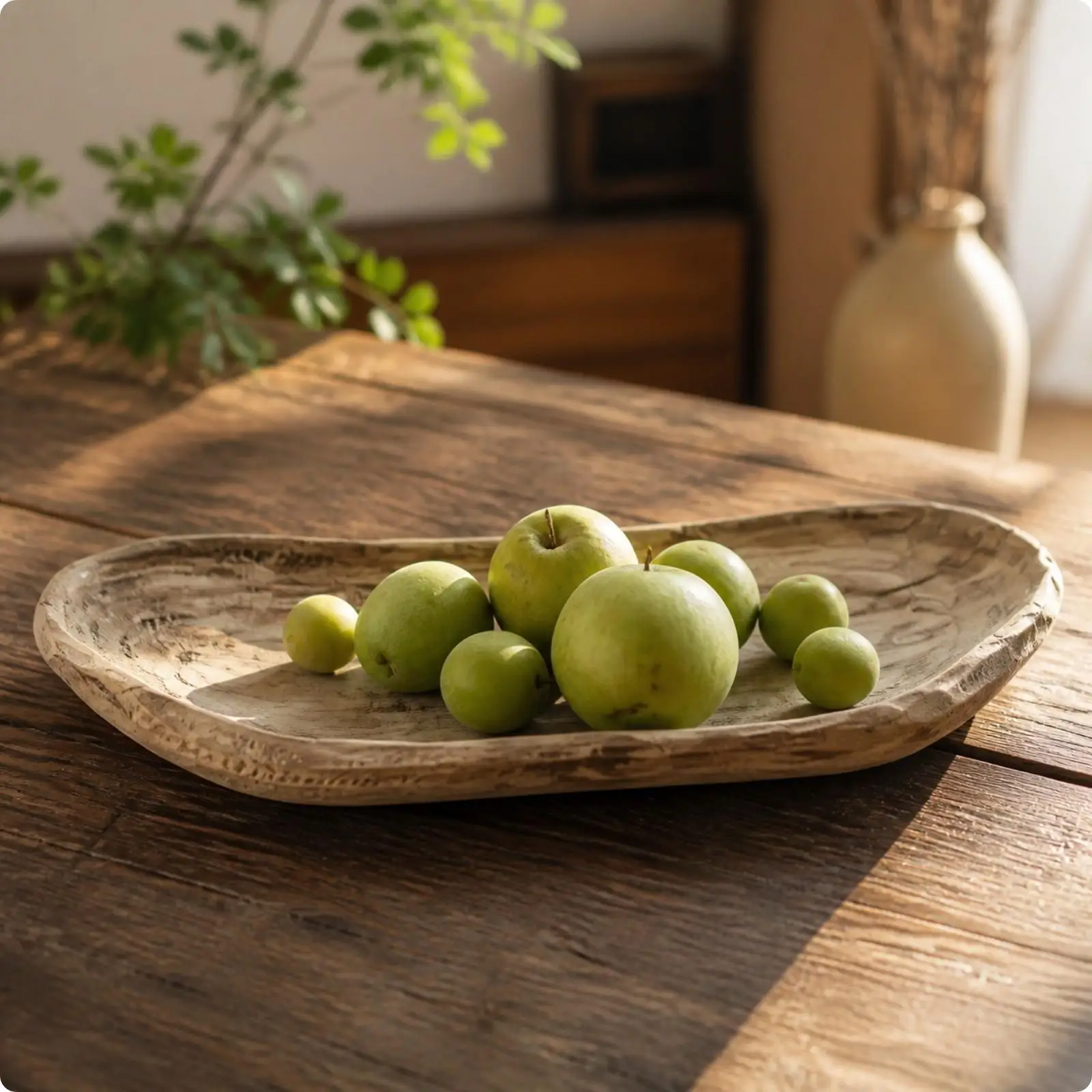Rustic Wooden Serving Tray for Fruit Bread and Snacks Farmhouse Kitchen Counter Display Vintage Industrial Style