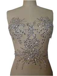 Puro fatto a mano cucire su strass applique argento paillettes cristalli patch trim 95*36cm accessorio abito fai da te