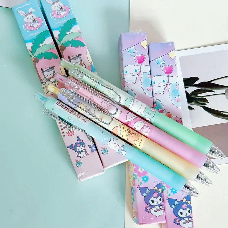 

Sanrio Cartoon Cute Gel Pens Kuromi Student Stationery Writing Tools 0.5mm Writing Pen Black Box With Wholesale Metal Clip Gifts