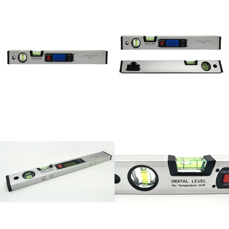 Industrial aluminum digital level, 2 bottles, high precision 0.1, 0-360 range, blue backlight, LCD self-check calibration