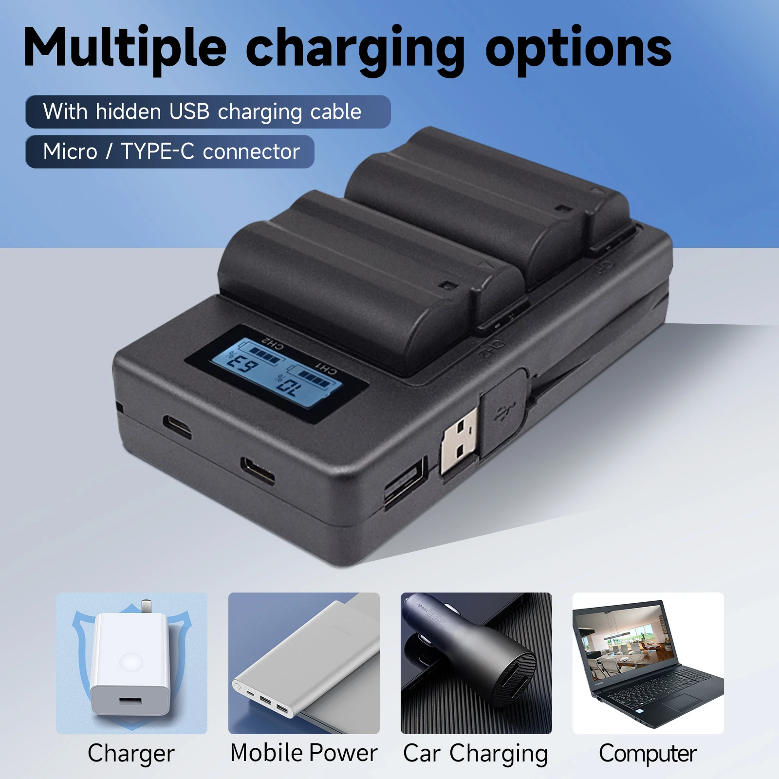 EN-EL15 EN EL15C Battery + Dual USB Charger EN EL15 2850mAh Camera Battery for Nikon D600 D800 D7000 Z5 Z6 II Z7II D7100 D7200