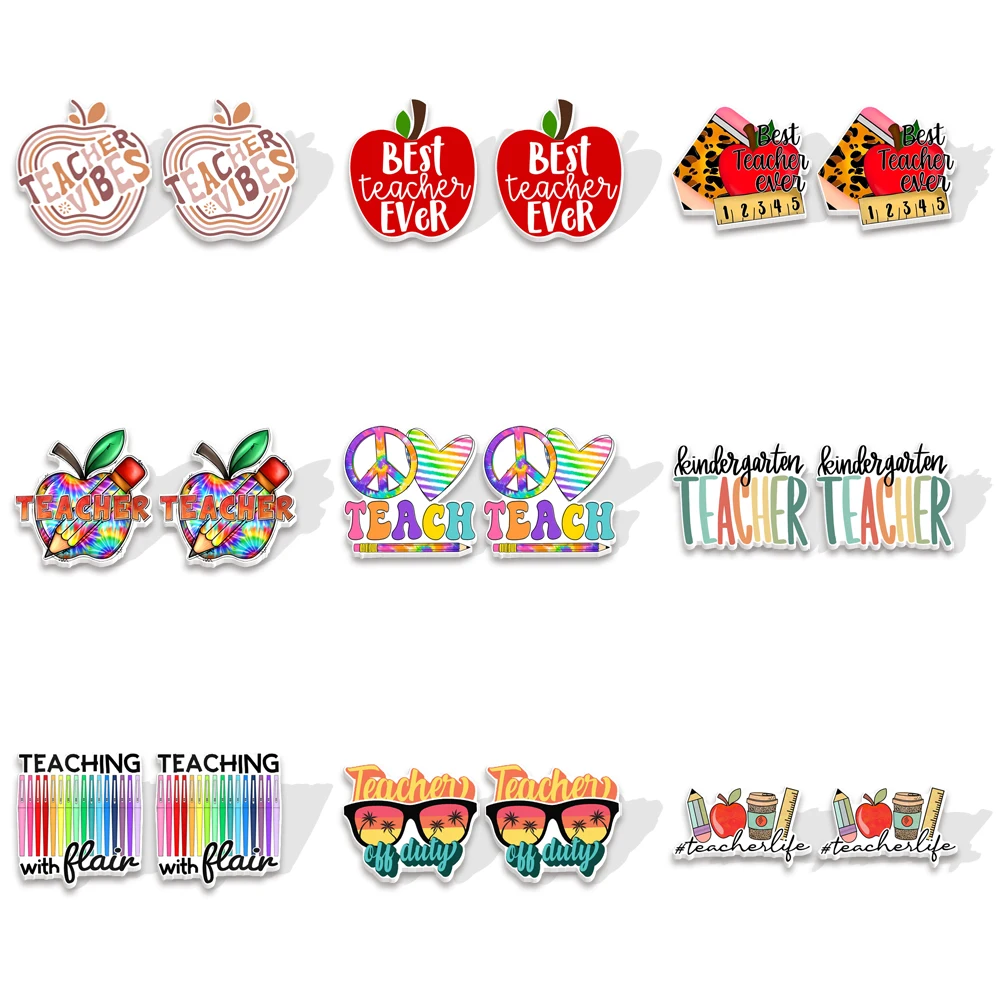 

Back to School Happy Teachers' Day Earrings Pattern Acrylic Stud Earrings For Girls Women Miss Gift Jewelry Accessories