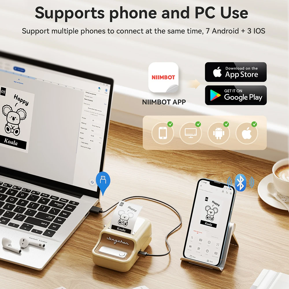 Niimbot B21 Pro Label Printer 300dpi Wireless Printer 20-50mm Print Width for Photos Receipts Notes Business Home Office