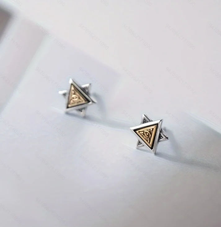 Unique God's Eye Earrings Two Tone Men's Trendy Personality Cool Style Earrings Fashion Double Layered Triangle Eye Earrings