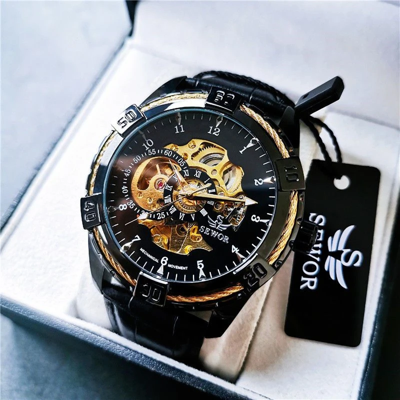 

New High-End Automatic Mechanical Watch with Double-Sided Hollow Design for Men, Classy Business Fashion Simple Wristwatch, an Elegant Men's Watch Suitable for Both Business and Leisure, No Battery Needed.