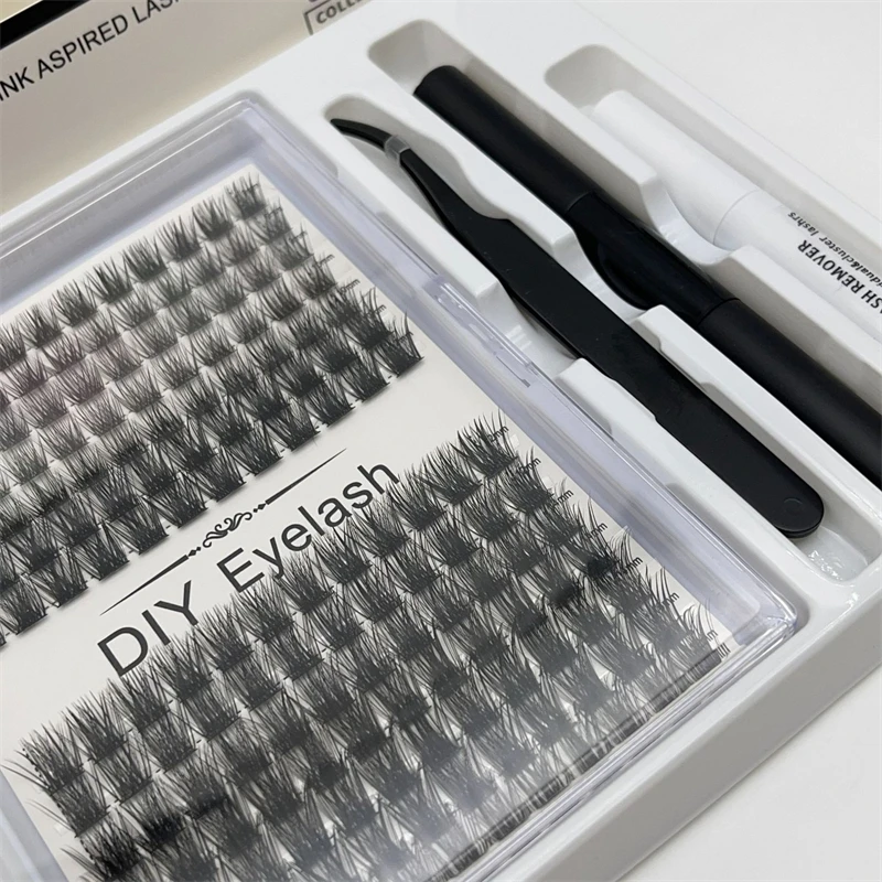 Hot combination mixed serise synthetic fibre natural magnification DIY cluster eyelashes glue tweezers set with customized