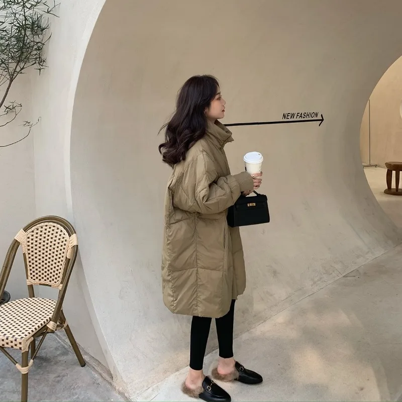 Manteau en duvet et en coton pour femme, manteau ample mi-long, veste en coton épais de style coréen, manteau Simple au-dessus du genou, grande taille