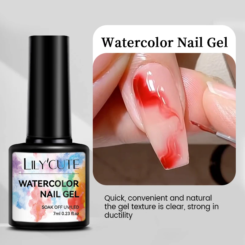 LILYCUTE 7ml acuarela transparente Base de Gel para uñas capa superior función de esmalte de uñas Gel Soak Off UV esmalte de uñas para efecto de extensión