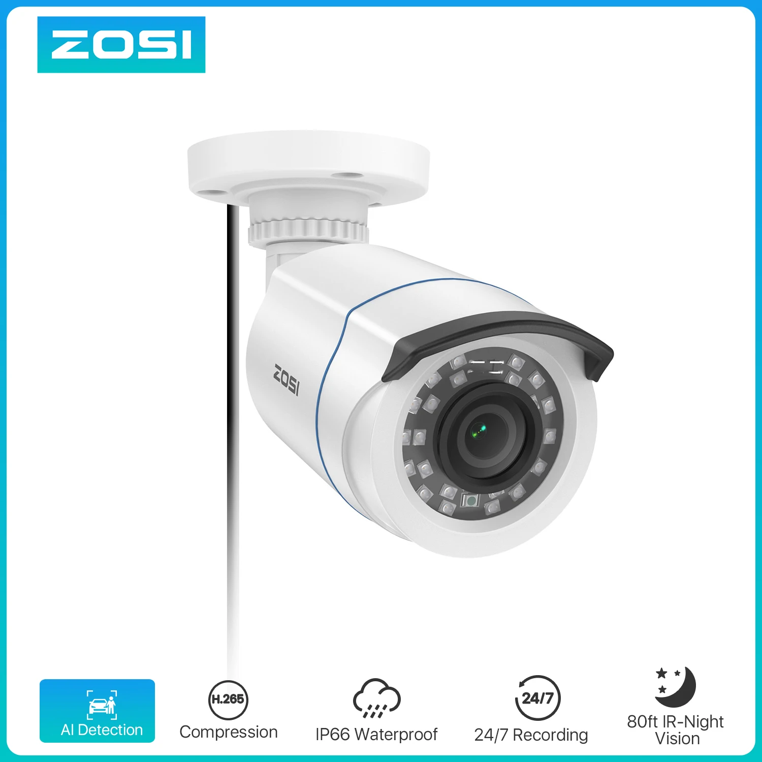 ZOSI HD 1080P 2MP H.265 4-in-1 CCTV Video Home Security IR Night Vision Weatherproof Bullet Camera for Surveillance System