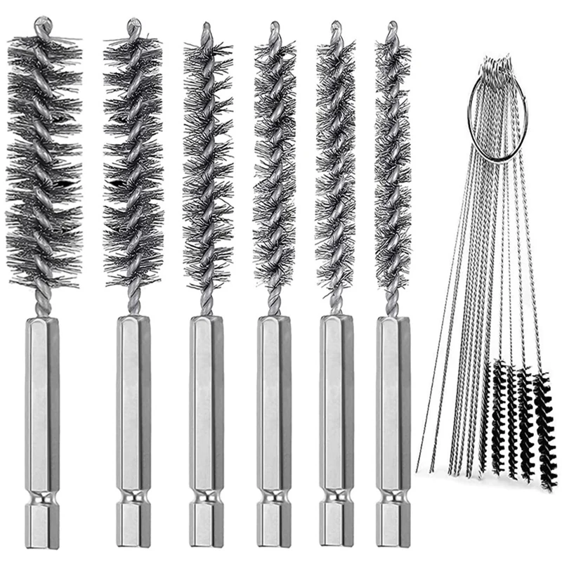 Twisted Wire Brush 1/4 Inch Hex Attachment Drill Brush Set For Tubes Ports Bearings