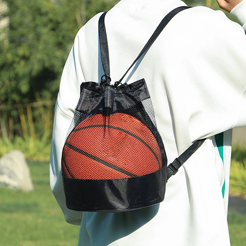 Nieuwe Draagbare Zwarte Basketbal Mesh Tas Outdoor Voetbal Voetbal Opslag Volleybal Rugzak Bal Fitness Trainingstas