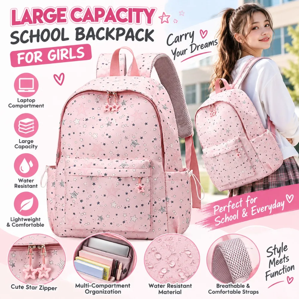 Star Pattern Schoolbag Lightweight Large Capacity Shoulders Bag Waterproof Oxford Cloth Carry-on Luggage Hand Backpack