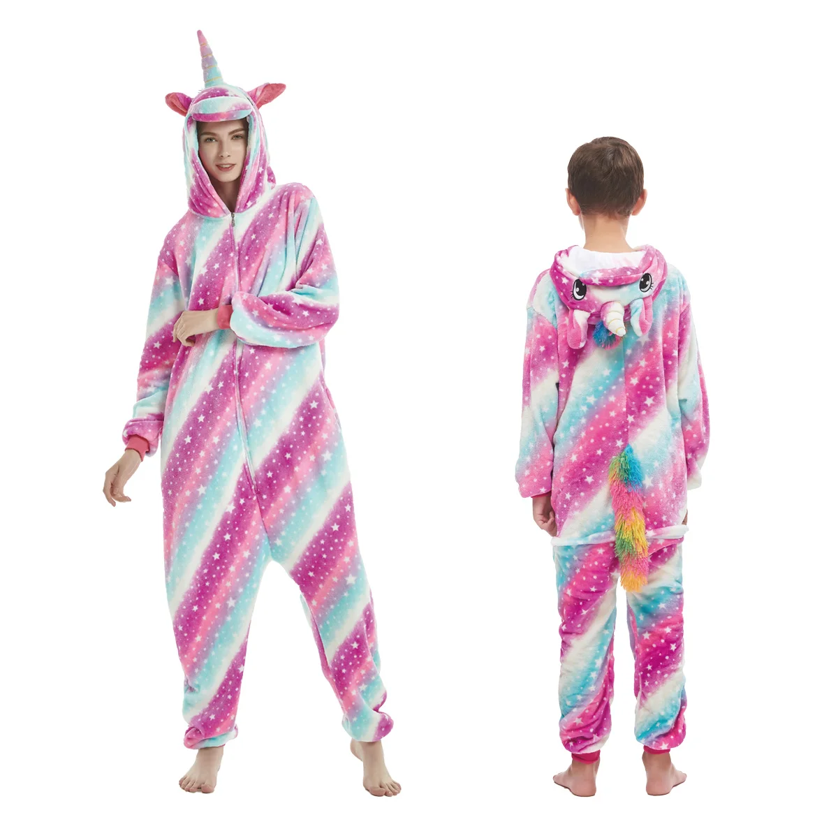 Cartoon Animal Onesie Pajamas Stich Cosplay Costumes Kigurumi Unicorn Lion Flannel Unisex Nightwear Nightgown for Adults Kids