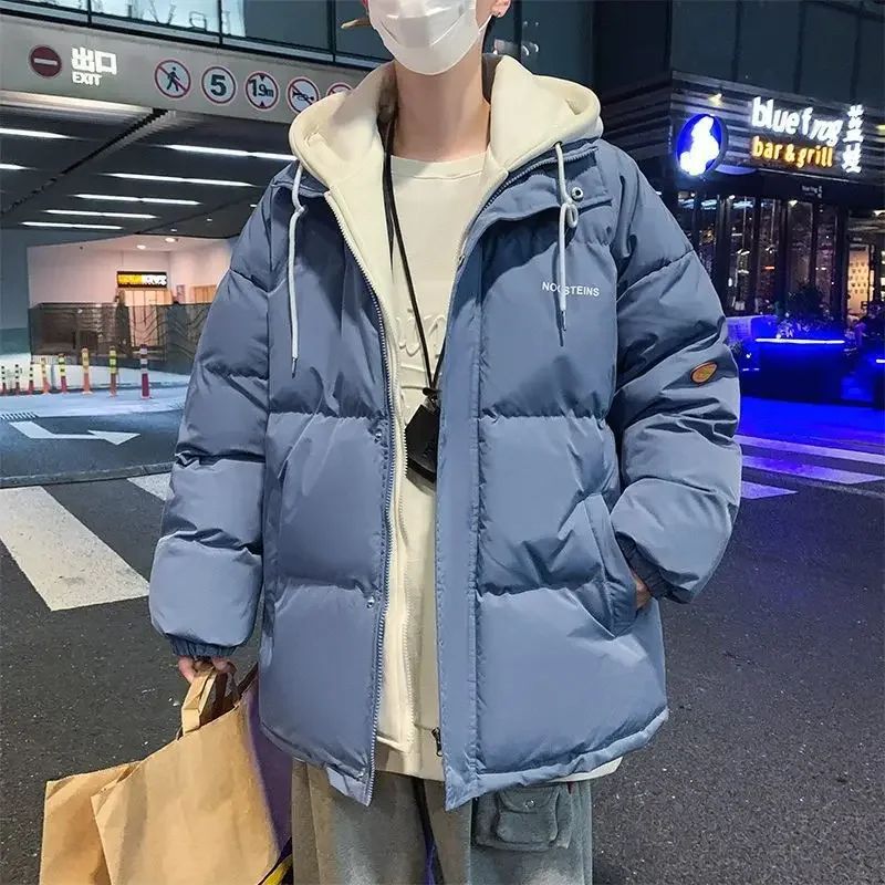 다운 코튼 패딩 남성용 겨울 코트 재킷, 기모 두꺼운 후드 파카, 루즈핏 코튼 코트, 가을 겨울 시즌