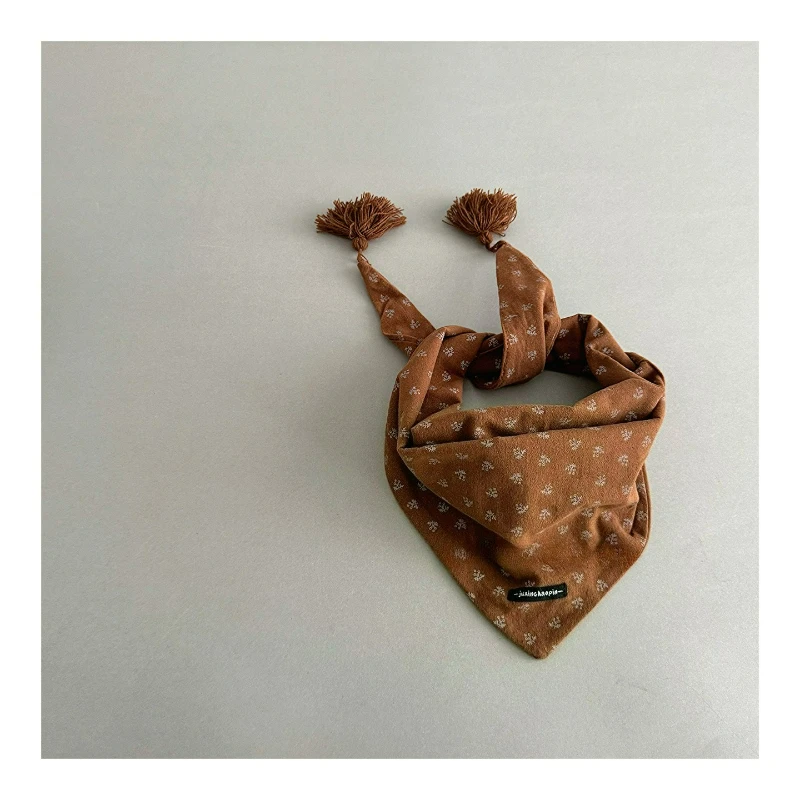 وشاح مثلث فني عتيق مع شرابات زهرية للأطفال، مقاوم للرياح لتدفئة الرقبة للأولاد والبنات، متعدد الاستخدامات #4