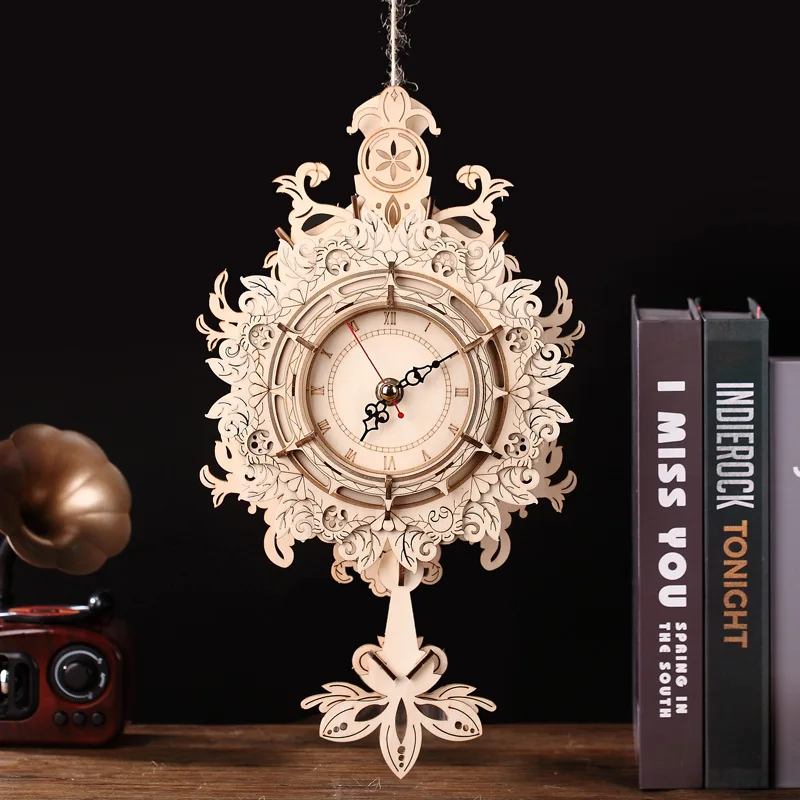 Creative Mechanical Retro Wall Clock 3D Wooden Puzzle Model Building Kit Assembly Toys Handmade Crafts Adults Gift Home Decor