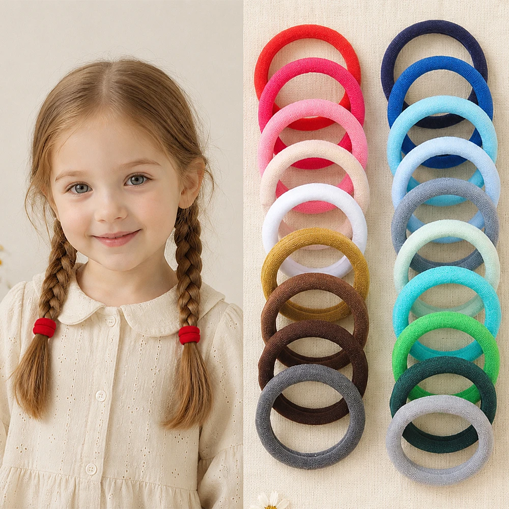 20PCS/lot Children Hair Ties High Elastic Cotton Bands Ponytail Holders No Damage Thickened Hair Rope Kids Hair Accessories