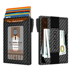 Slim Carbon Fiber Leather Wallet Credit Card Case with Double RFID Blocking Automatic Leather Pop Up Wallet for Cards and Notes