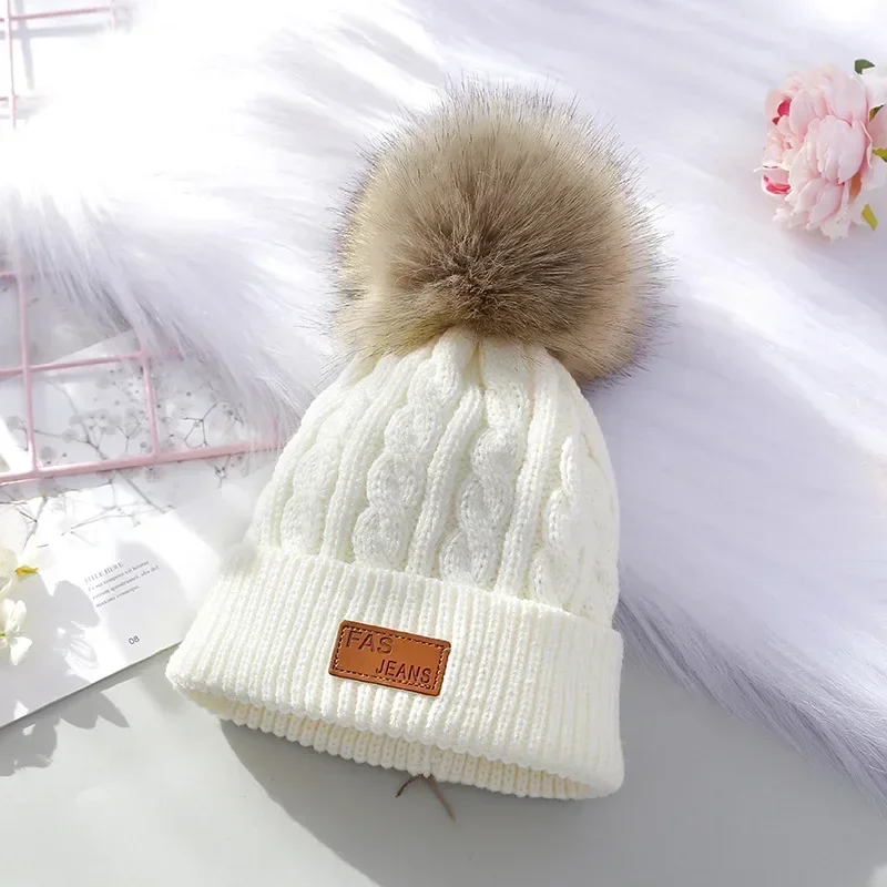 1 Piece Furry Warm Kids Boy Girl Beanie Chic Korean Fashion Crochet Bonnet for Toddler Autumn Winter Thicken Plush Knitted Hat