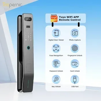 Tuya-Impermeável Dupla Face Fechadura Da Porta Deslizante com Câmera, Wi-Fi Eletrônica, Reconhecimento Facial, Smart Door Lock, ao ar livre, 3D