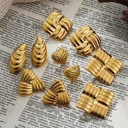 Fashion Golden Color Texture Weave Geometric Stud Earrings for Women Flat Square Triangle Stainless Steel Earring Party Jewelry