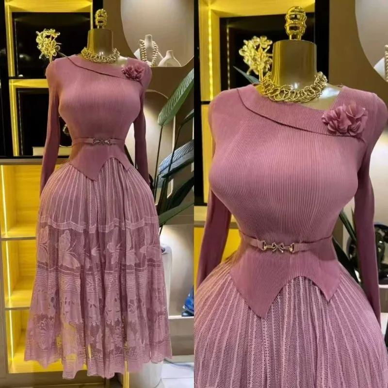 Miyake 2025, Sommer Nahen Osten, Neue Große Größe Frauen Dünnes Kleid Einfache Taille Elegante Große Elastische Afrikanische Prom Lange Kleider