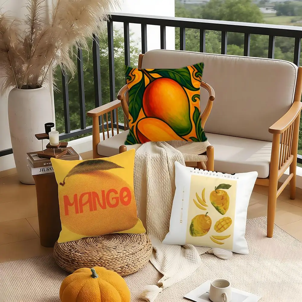 Mango Llustration Cushion Cover Anti-Dust Mite Short Plush Pillowcase - Invisible Zipper Silky Soft Sofa Cushion Cover