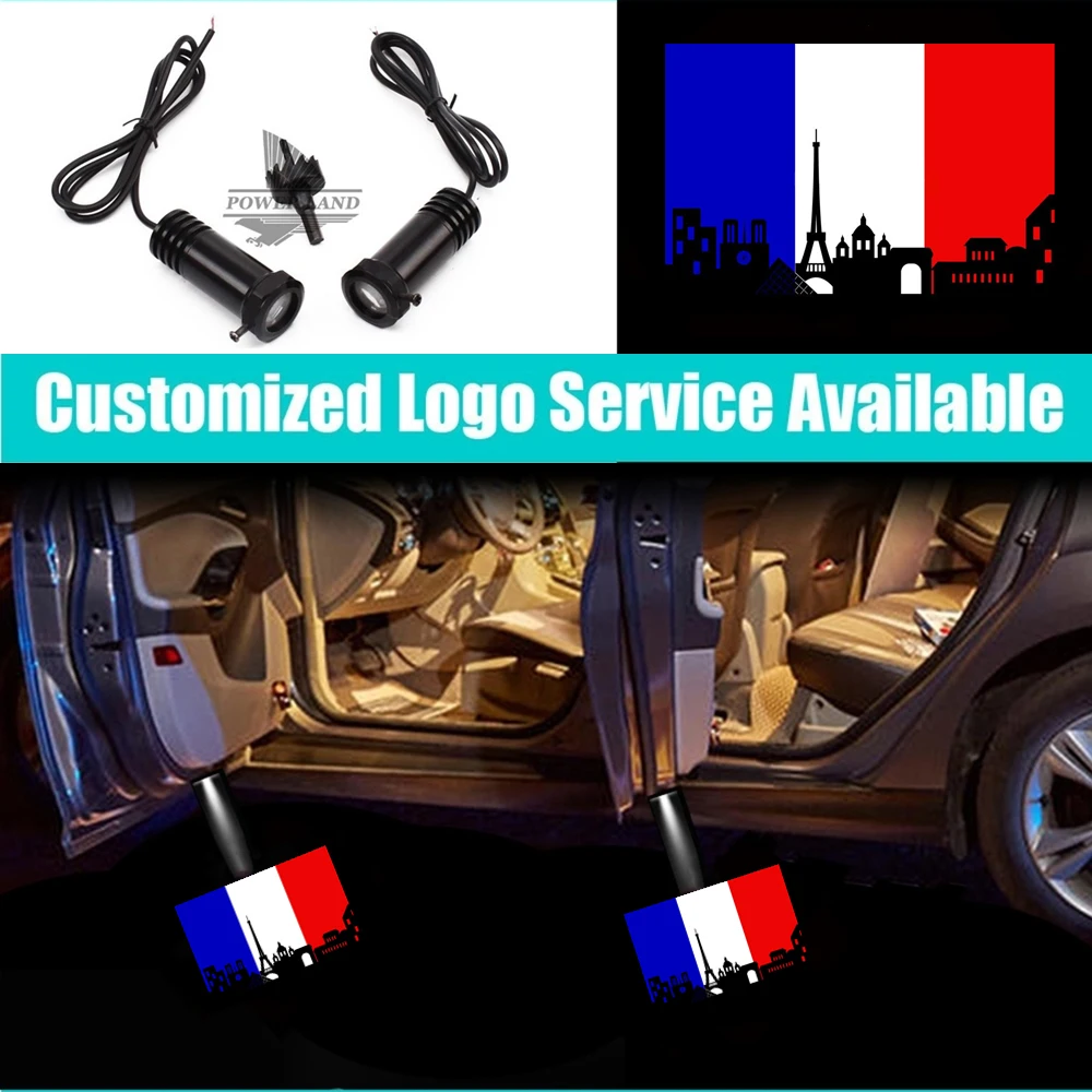 

2 Pieces Wired FRANCE FLAG with FRENCH PARIS Logo Shadow Lights Car Door Led Welcome lights Courtesy Laser Projector