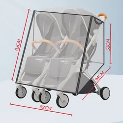 Duplo Frente e Traseiro Esquerdo Stroller Rain Cover, Pára-brisa Universal, Porta Zipper, Twin Trolley Rain Cover