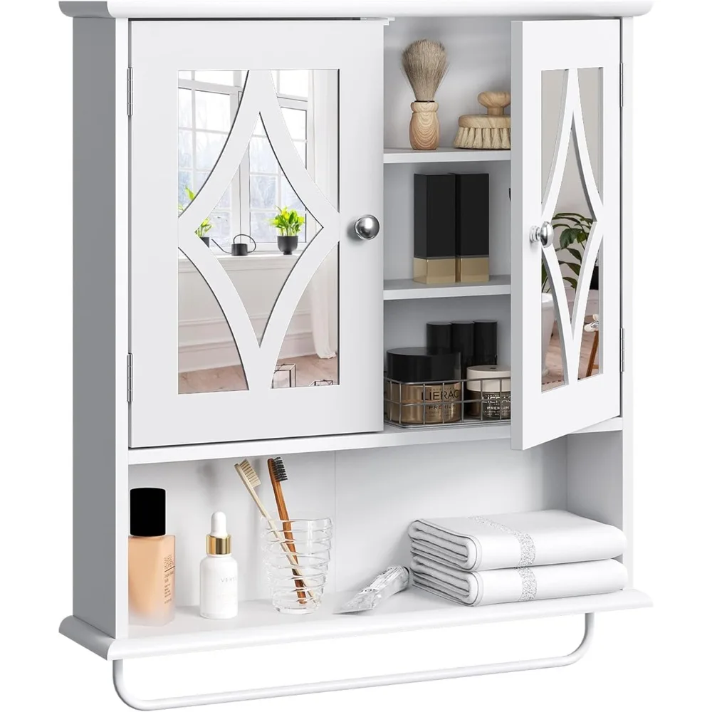 

22x25 Bathroom Medicine Cabinet with Mirror, Large Wood Wall Mounted Storage Cabinet with Shelves and Towel Bar, Over the Toilet