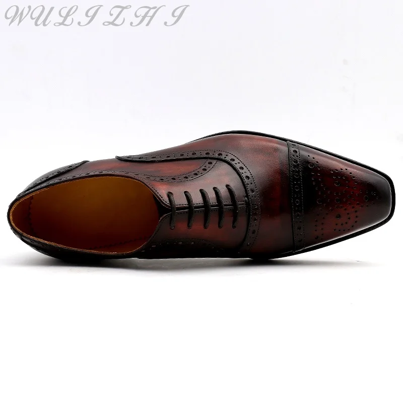 Burgundy Carved Men\'s Leather Shoes Formal Business Versatile Daily Men Shoes Genuine Leather Breathable British Oxford Shoes