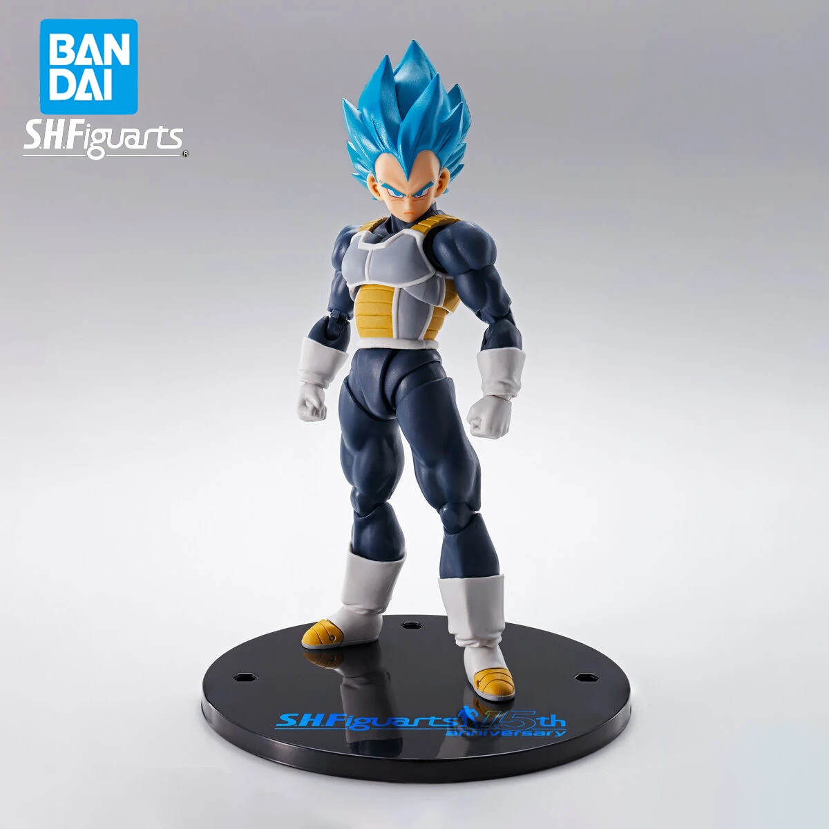 Original bandai shfiguarts anime dragon ball super 15th aniversário super saiyan deus vegeta figura de ação modelo genuíno