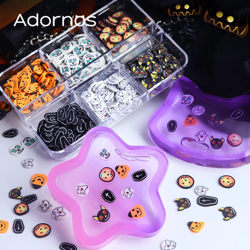 

Halloween Resin Filling Pumpkin Skeleton Ghost Soft Clay Slices Epoxy Resin Accessories Halloween Decoration DIY Keychain Making