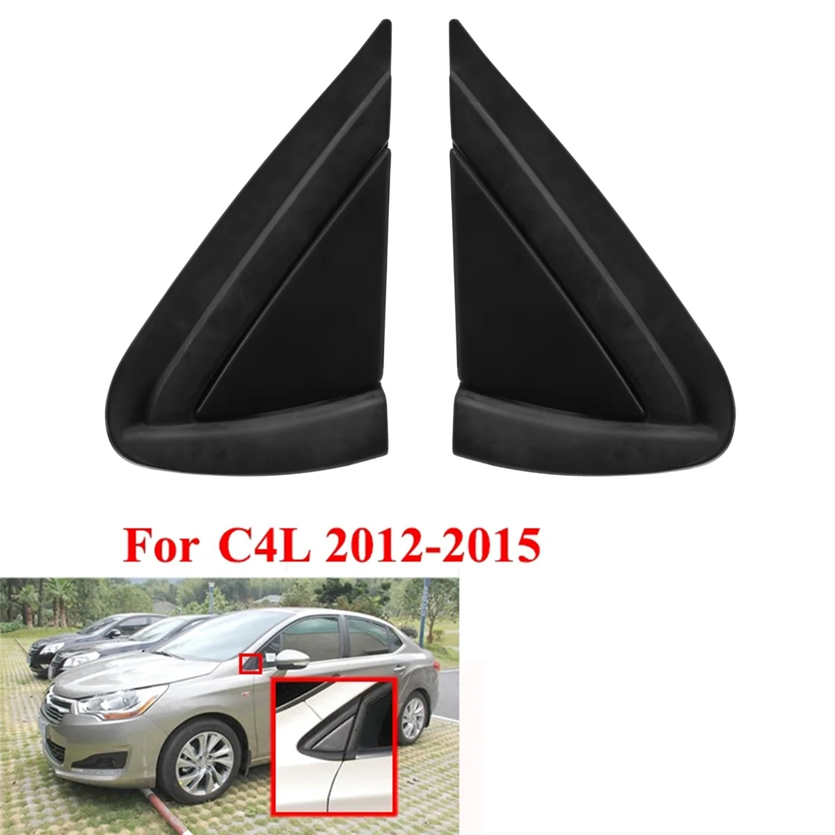 Frente do carro esquerda & direita janela triângulo placa espelho lateral canto triângulo decore painel de cobertura para citroen c4 c4l 2012-2015-l49a
