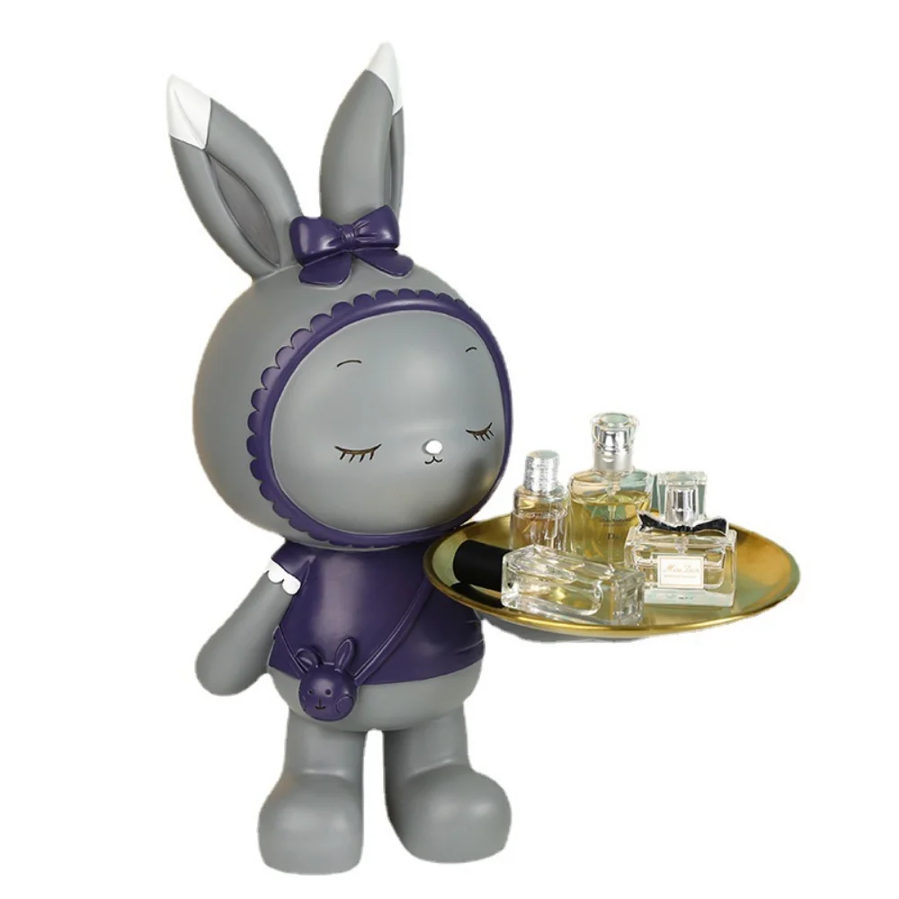 

Modern Decor Rabbit Girl Tray Ornament Entryway Key Storage Living Room TV Cabinet Desktop Statue Home Decoration Accessories