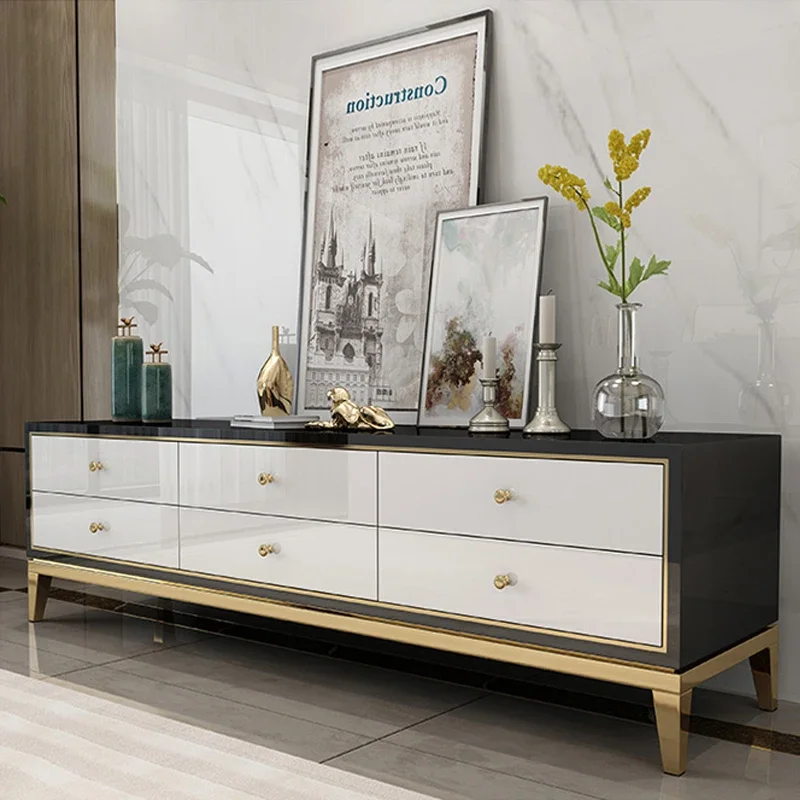 

Glass Salon Tv Table Black Floor Medicine Luxury Apartment Tv Cabinet Simple Gold Designer Archivadores Terrace Furniture