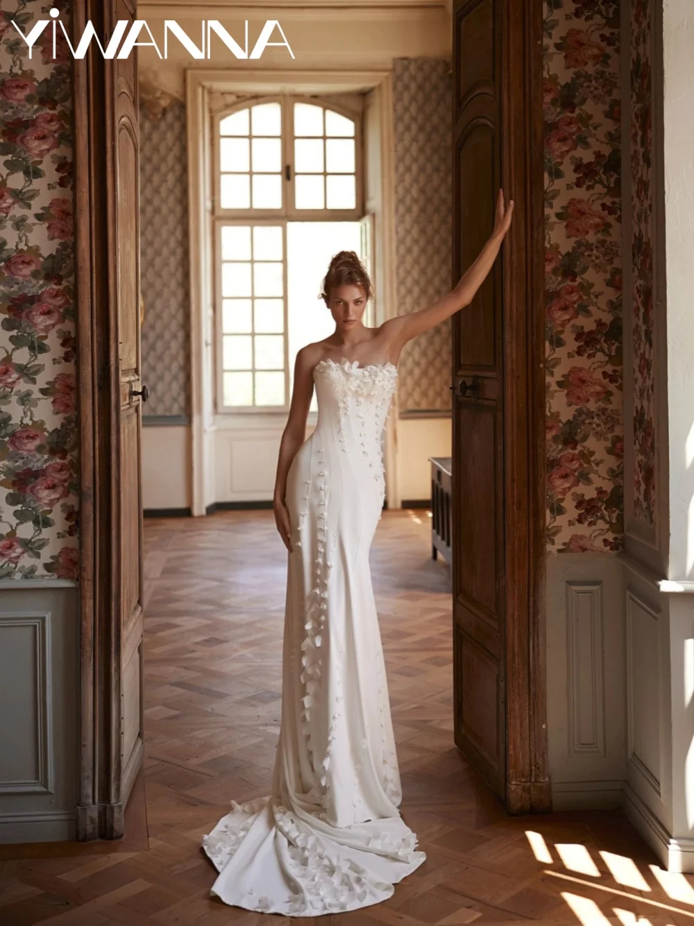 

New Arrival 3D Floral Satin Wedding Dress Detachable Sleeve Mermaid Long Bridal Gown Customized Elegant Dresses For Bride