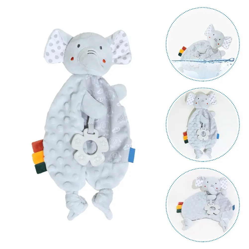 Gray Elephant Security Blanket for Newborns Baby Soothing Comforter Chewable Fabric for Sleep Travel Infant Calming Accessory