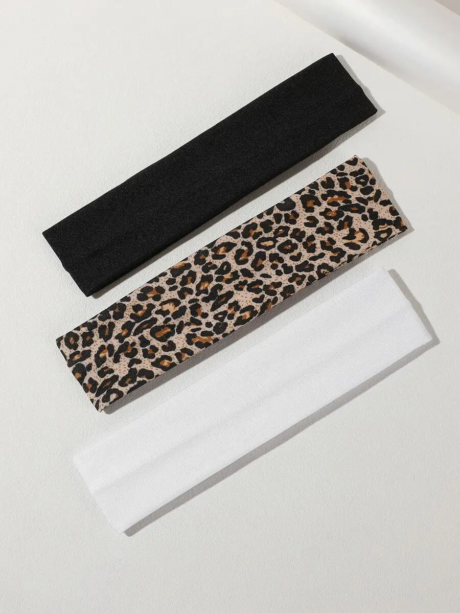 

3 шт. женских эластичных спортивных повязок на голову с леопардовым принтом, впитывающих пот, повседневные аксессуары для волос