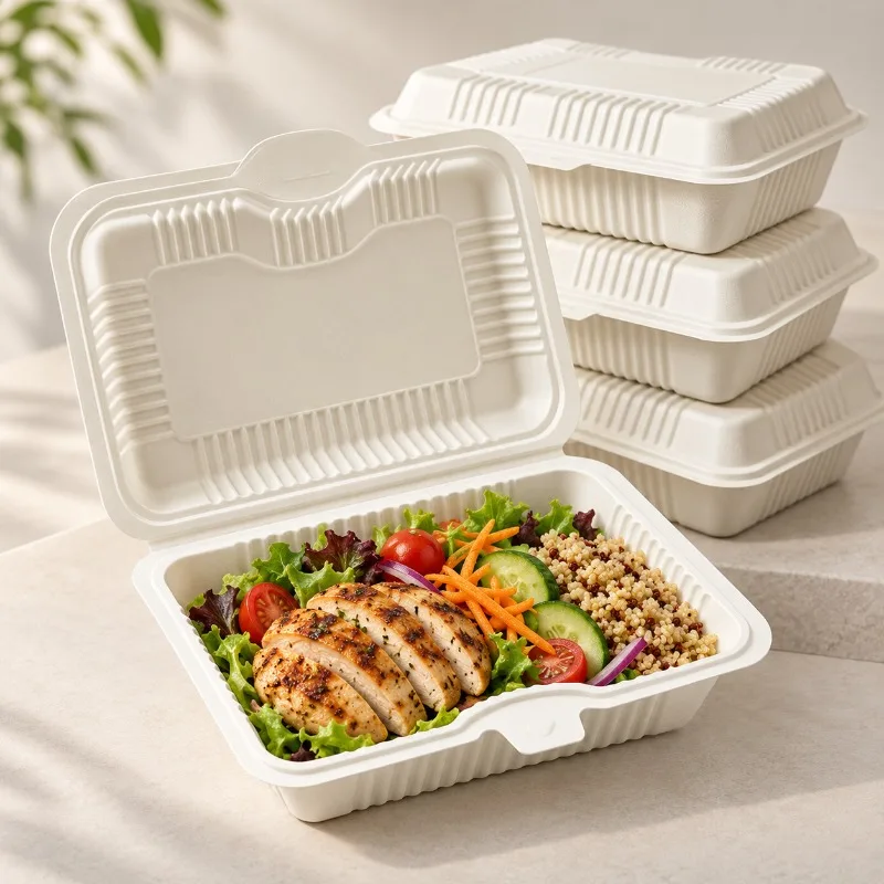 10/20PCS Disposable Food Container White Hinged Lid Takeaway Lunch Box Large Capacity Fast Food Packaging Box for Restaurant
