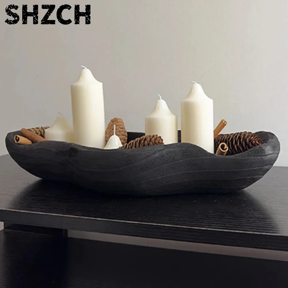 Bandeja de Almacenamiento Negra de Madera, Decoración Retro para Escritorio y Organizador de Cocina, Recipiente Decorativo para