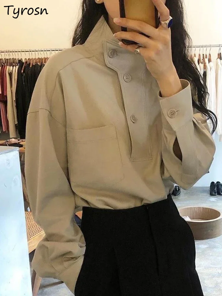 Blouses Women Loose Design Personality Elegant Fashion Creativity Korean Style Stand Collar Ladies Casual Daily All-match Autumn