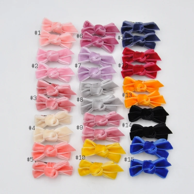 100Pcs/Lot 1.4inch Mini Velvet Ribbon Bow Hair Clips Tiny Bow Hairpins For Kids Baby Girl Hair Accessories