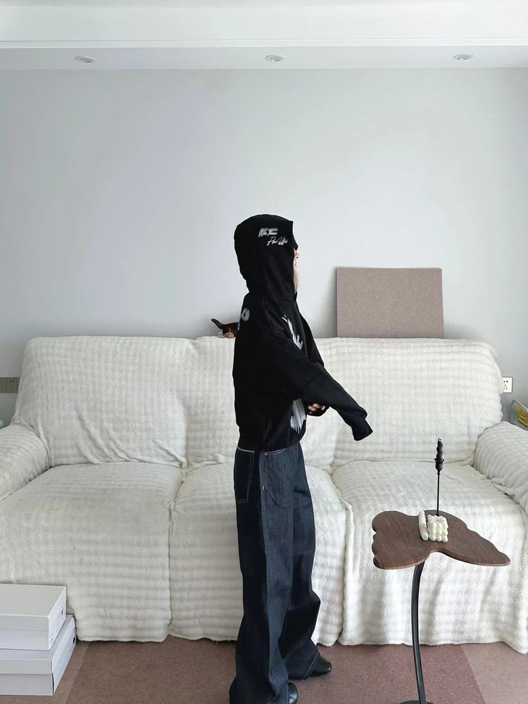 Retro American Streetwear fiti Print Hoodie Loose Casual Versatile Fall Winter New Sle Women's Cotton Long Sve Sweat...