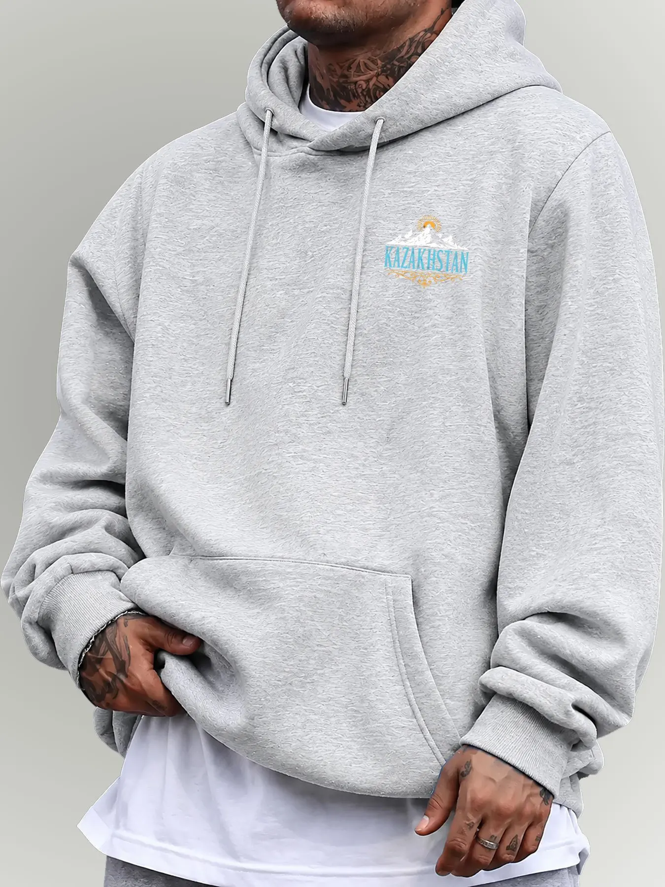 Trendiger Vintage Kasachstan Bergsonnen-Kunst Herren Pullover Hoodie Schneekopf-Dekorationsmuster Grafik Lässiger Kapuzenpullover – Detail 7