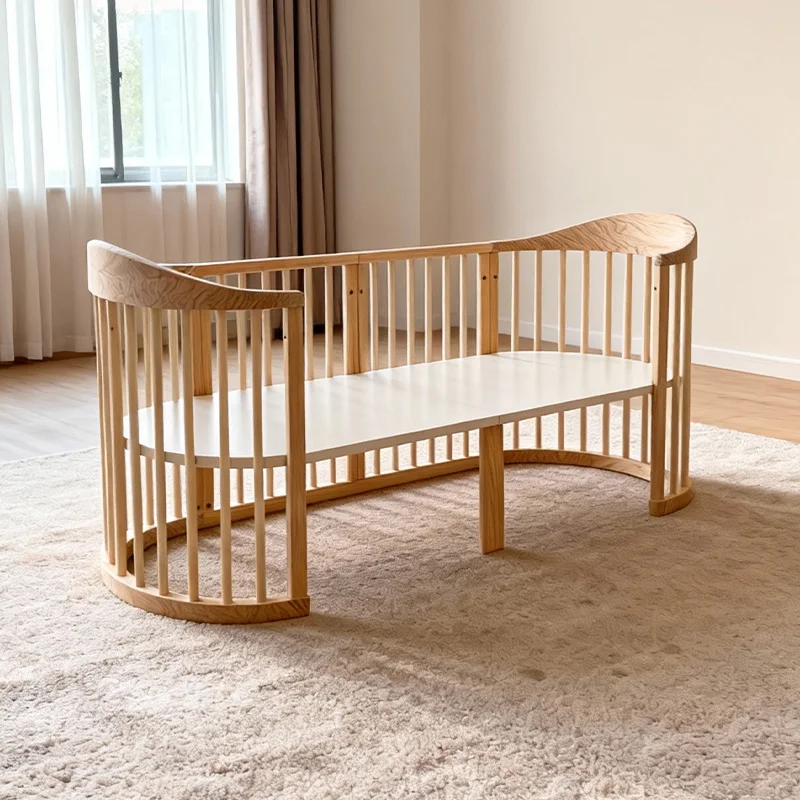 Modern Cozy Furniture Cot Convertible Newborn Kids Crib Round Beds Oval Shaped Solid Wood Baby Bed