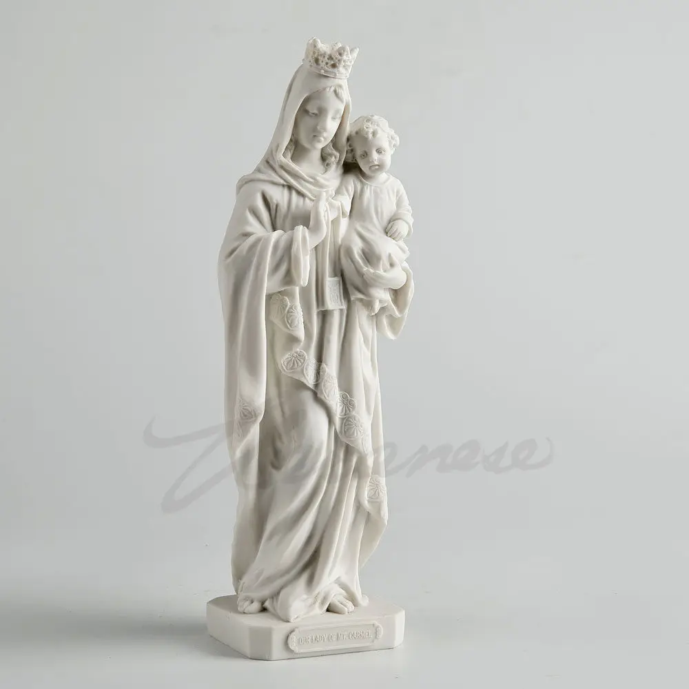 White resin Virgin Mary Statue with Baby Jesus Crowned Madonna Figurine Religious Sculpture Home Decorative Catholic ornament